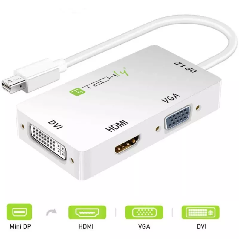 Techly adattatore 3 in 1 Mini DisplayPort (Thunderbolt) a HDMI / DVI / VGA IADAP MDP-COMBOF12