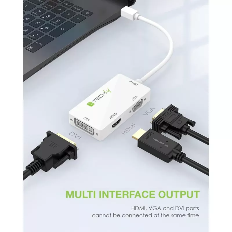 Techly adattatore 3 in 1 Mini DisplayPort (Thunderbolt) a HDMI / DVI / VGA IADAP MDP-COMBOF12