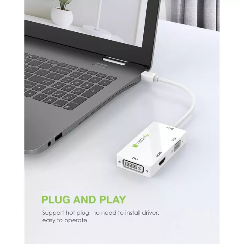 Techly adattatore 3 in 1 Mini DisplayPort (Thunderbolt) a HDMI / DVI / VGA IADAP MDP-COMBOF12