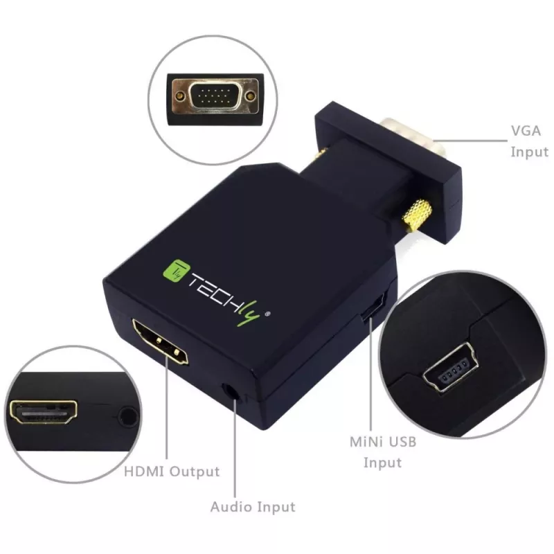 Techly mini convertitore VGA e audio a HDMI IDATA VGA-HDMINI