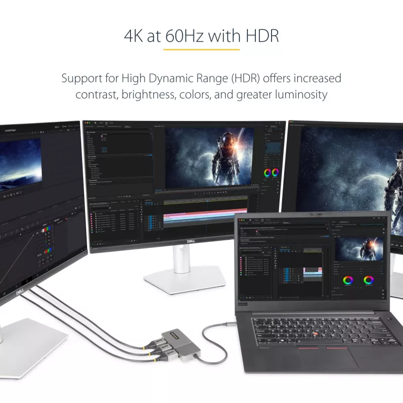 StarTech.com adattatore multi-monitor USB-C a 3 porte, hub MST da USB Type-C a 3x DisplayPort 1.4, extender/splitter per display laptop triple 4K 60Hz, HDR, cavo integrato extra-long - solo Windows