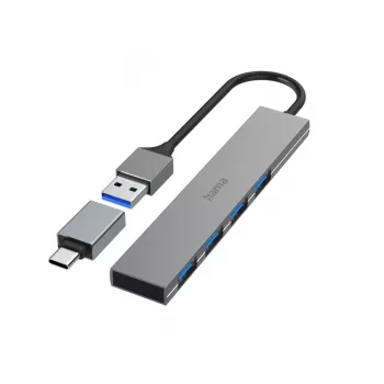 Hama 00200141 hub di interfaccia USB 3.2 Gen 1 (3.1 Gen 1) Type-A 5000 Mbit/s grigio