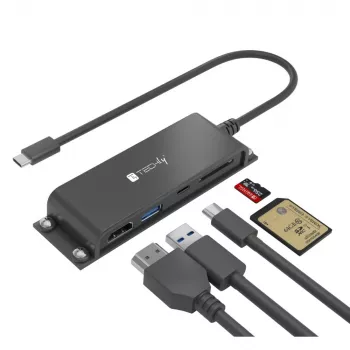 Techly IADAP-USBC-935 docking station/replicatore di porte per laptop con filo USB 3.2 Gen 1 (3.1 Gen 1) Type-C nero