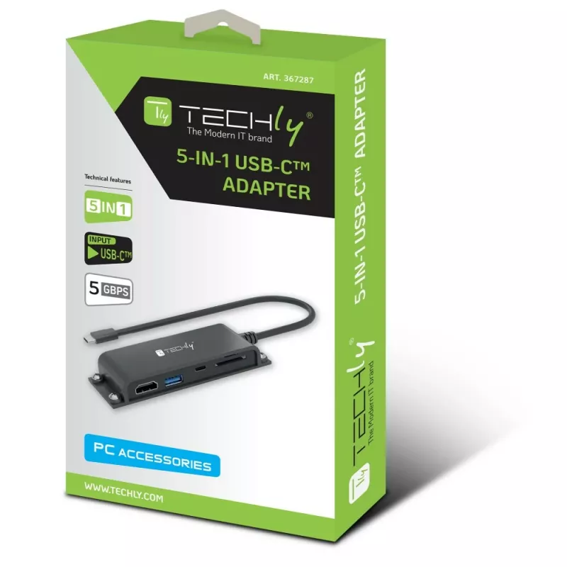 Techly IADAP-USBC-935 docking station/replicatore di porte per laptop con filo USB 3.2 Gen 1 (3.1 Gen 1) Type-C nero