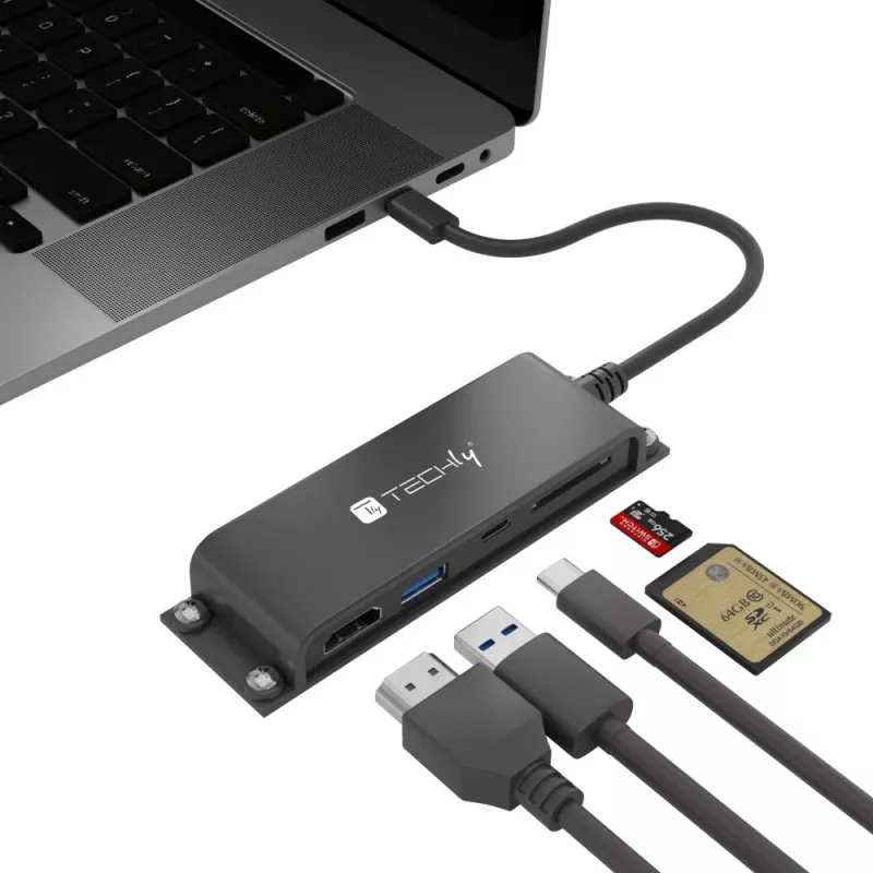 Techly IADAP-USBC-935 docking station/replicatore di porte per laptop con filo USB 3.2 Gen 1 (3.1 Gen 1) Type-C nero