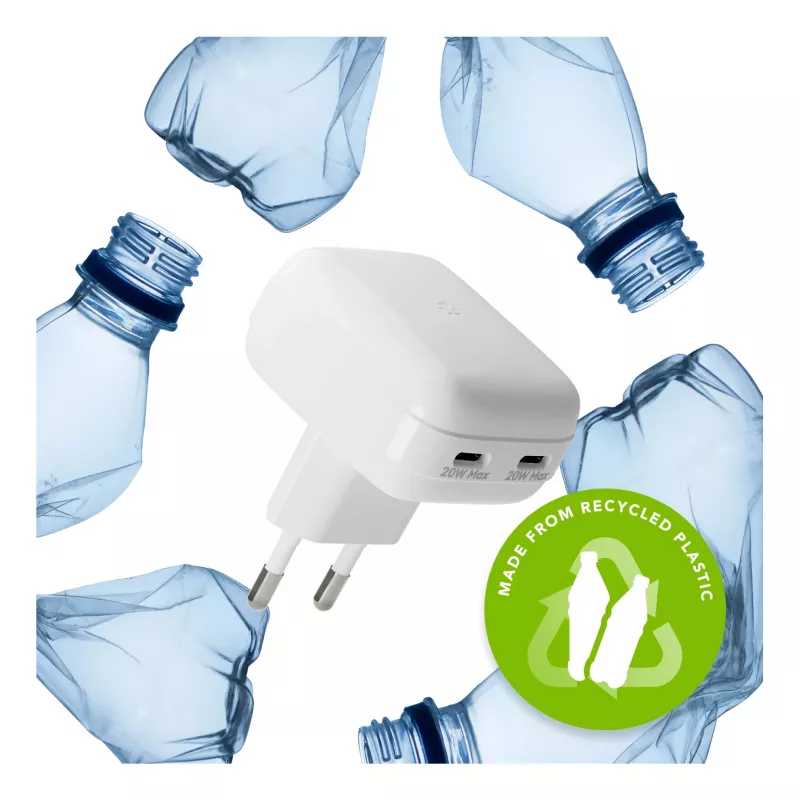 Caricabatterie da parete d bramante re-charge Pro EU piatto 2×USB-C 20W bianco (per interni)