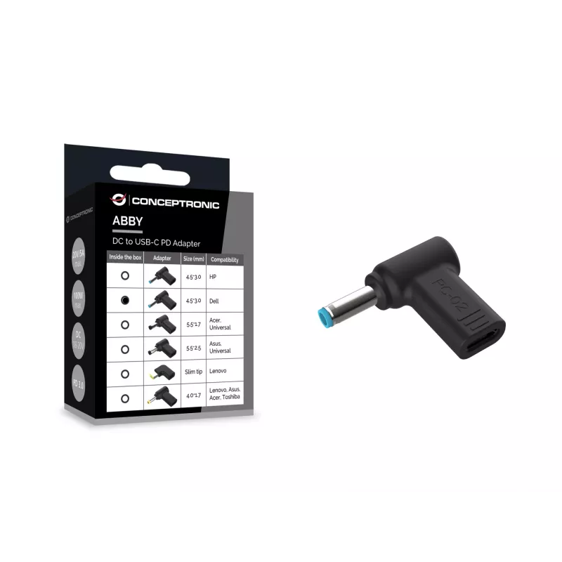 Conceptronic ABBY15PC02 adattatore da DC a USB-C, Dell 4,5x3,0 mm, 18-20V