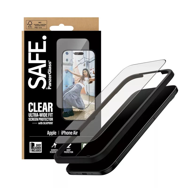 PanzerGlass SAFE Ultra-Wide Fit protezione per schermo con cornice nera, Apple iPhone Air