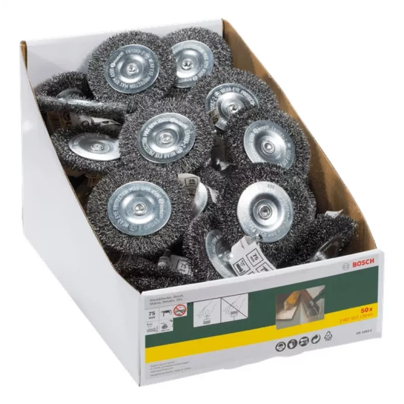Bosch spazzola a disco in filo d'acciaio per trapani, 75 x 10 mm, gambo da 6 mm (2607017120)