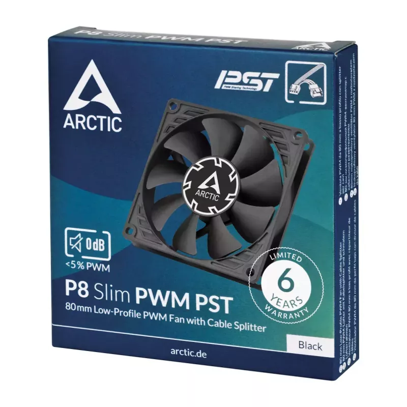 Ventola Arctic P8 slim PWM PST 80mm low-profile 38,23 m³/h cuscinetto fluidodinamico nero