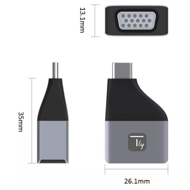 Techly IADAP USBC-VGAC adattatore grafico USB 1920 x 1200 pixel nero, argento