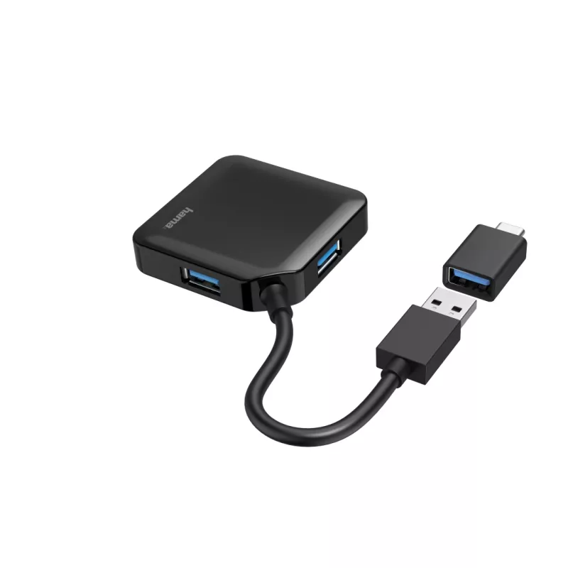 Hama hub USB, 4 porte, USB 3.2 Gen 1, 5 Gbit/s, incl. adattatore USB-C