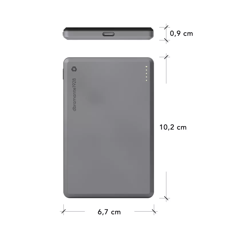 dbramante1928 re-charge - powerbank 5K Wireless - grigio, 5000 mAh, ricarica wireless, 3,87 V, grigio