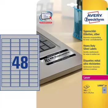 Etichette Heavy Duty Avery L6009-20 argento rettangolo arrotondato