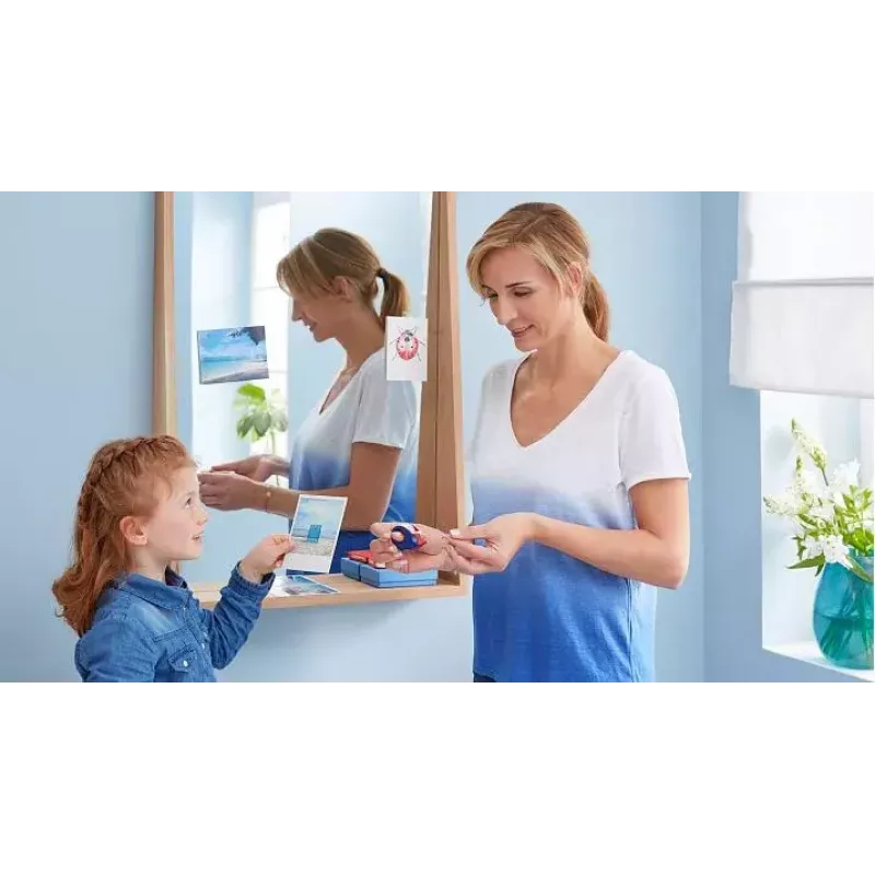 tesa Mini dispenser manuale con tesafilm 19 mm x 10 m, blu/rosso