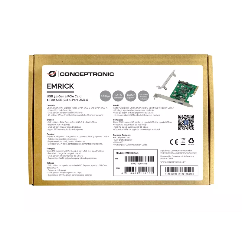 Conceptronic EMRICK scheda PCIe USB 3.2 Gen 2, 1 porta USB-C e 1 porta USB-A