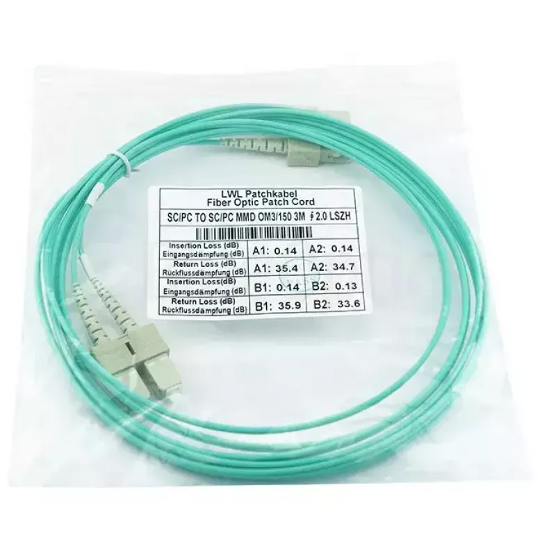 Cavo patch in fibra ottica duplex BlueOptics SC-SC OM3 2 metri 2 m maschio/maschio