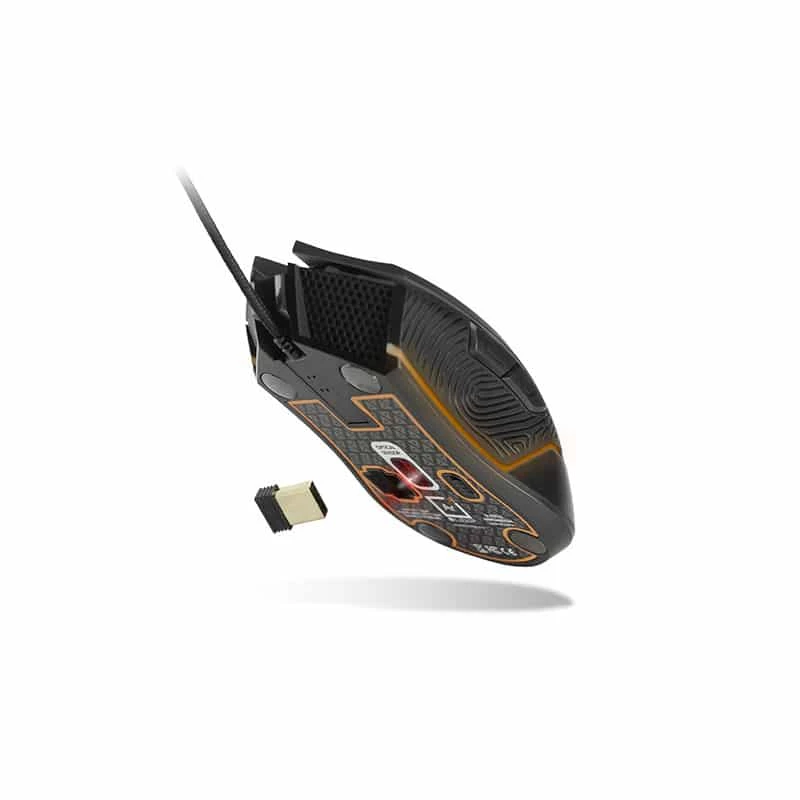 Lexip Ar18 – mouse gaming wireless con pattini in ceramica, per destrimani, ottico, RF Wireless + USB Type-A, 4800 DPI, nero