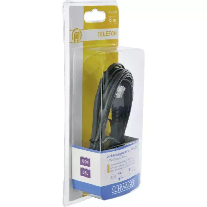 cavo Schwaiger 6,0 m RJ-12 - TAE-F 6 m nero