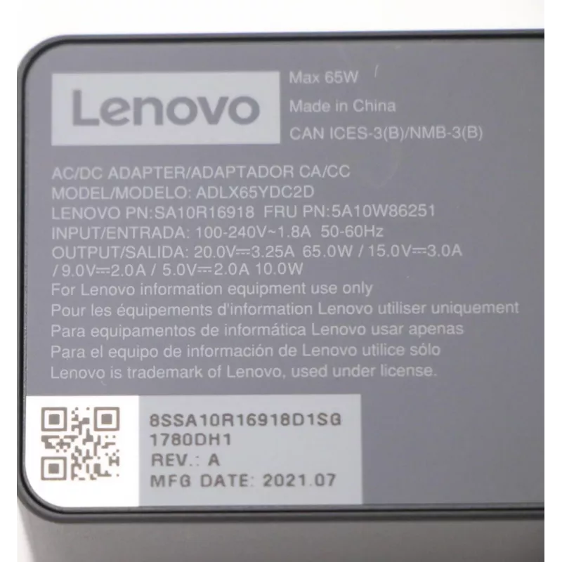 Alimentatore Lenovo 5A10W86251 per interni 65 W nero