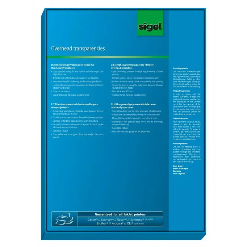 Pellicola per stampa inkjet Sigel IF210 A4 50 fogli trasparente