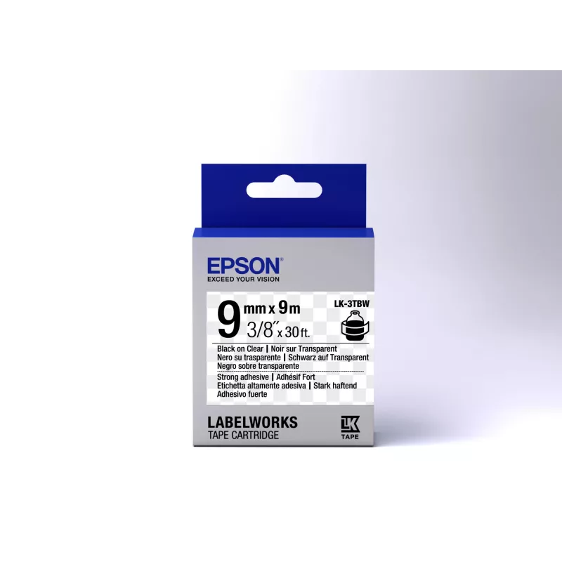 Cartuccia etichetta Epson Strong Adhesive LK-3TBW nero/trasparente 9mm (9m)