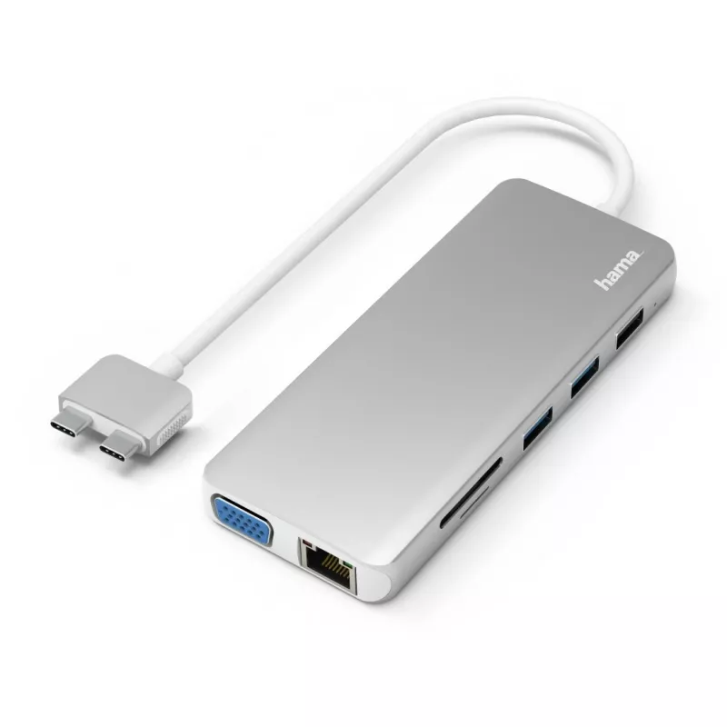 Hama 00200133 dock per laptop/replicatore di porte USB 3.2 Gen 1 (3.1 Gen 1) Type-C argento, bianco