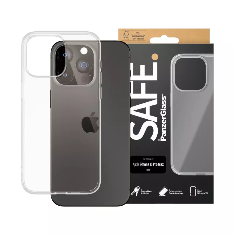 PanzerGlass SAFE. by ® custodia TPU trasparente iPhone 15 Pro Max