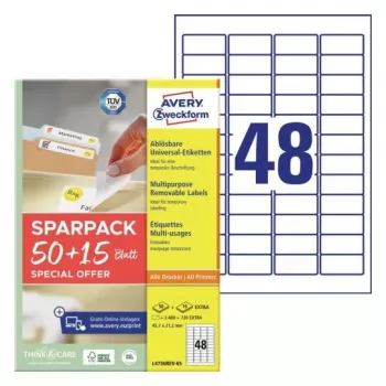 Etichetta adesiva per stampante AVERY L4736REV-65 bianco 4,57x2,12 cm