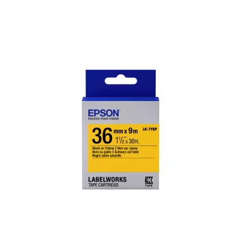 Cartuccia etichetta Epson Pastel LK-7YBP nero/giallo 36mm (9m), nero su giallo, Giappone, LabelWorks LW-1000P, LW-900P, 3,6 cm, 9 m, 1 pz.