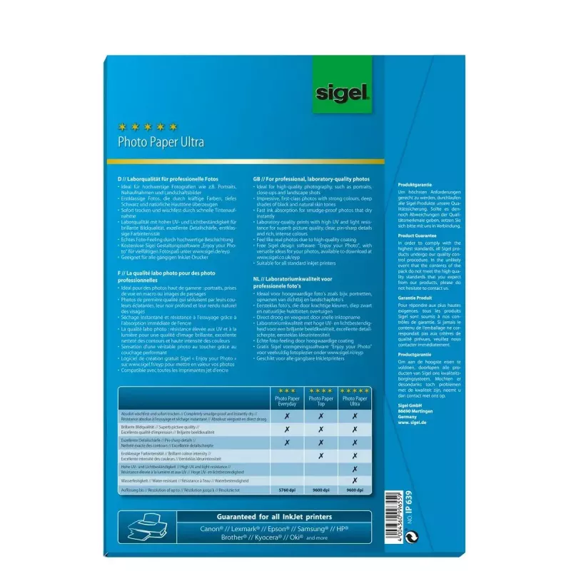 Carta per stampa A4 Sigel IP639 lucida 50 fogli bianco