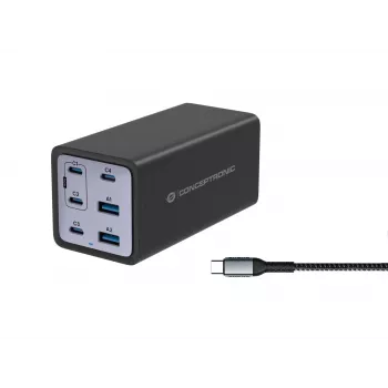 Conceptronic caricabatterie GaN USB PD 6 porte 200W con cavo di ricarica USB-C, USB-C x 4, USB-A x 2, QC 3.0, PD 3.1, PPS