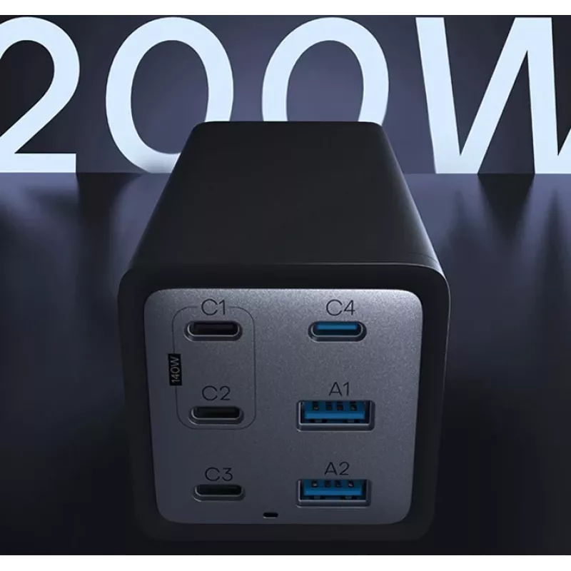 Conceptronic caricabatterie GaN USB PD 6 porte 200W con cavo di ricarica USB-C, USB-C x 4, USB-A x 2, QC 3.0, PD 3.1, PPS