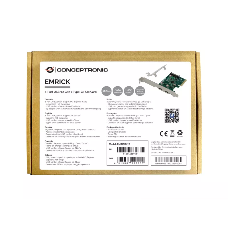 Conceptronic EMRICK scheda PCIe 2 porte USB 3.2 Gen 2 Type-C