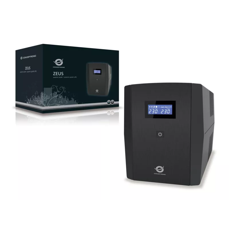 Conceptronic ZEUS 1200VA 720W UPS, presa IEC + Schuko, line-interactive, 1,2 kVA, 720 W, 220 V, 240 V, 220 V