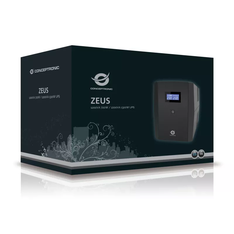 Conceptronic ZEUS 1200VA 720W UPS, presa IEC + Schuko, line-interactive, 1,2 kVA, 720 W, 220 V, 240 V, 220 V