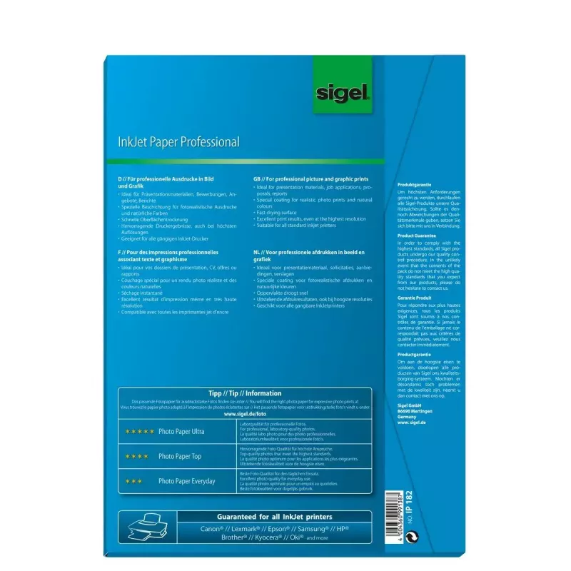 Carta per stampante A4 Sigel IP182 opaca 50 fogli bianco
