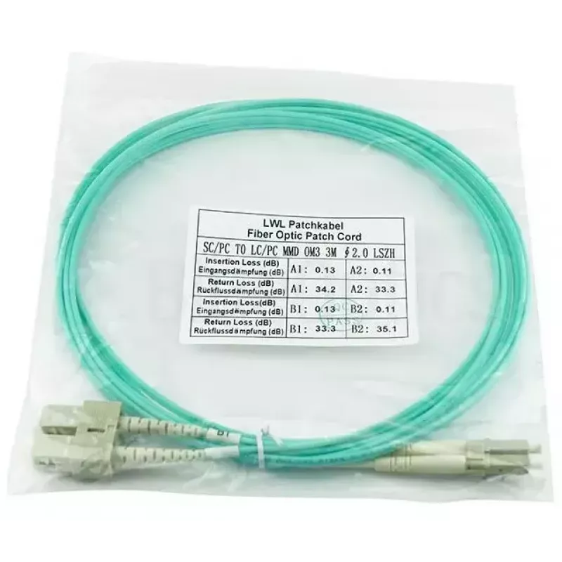 BlueOptics Cavo patch in fibra ottica LC-SC multimodale OM3 duplex, LC-UPC/SC-UPC, 2 m, beige (compatibile con Corning 055702K512000002M)