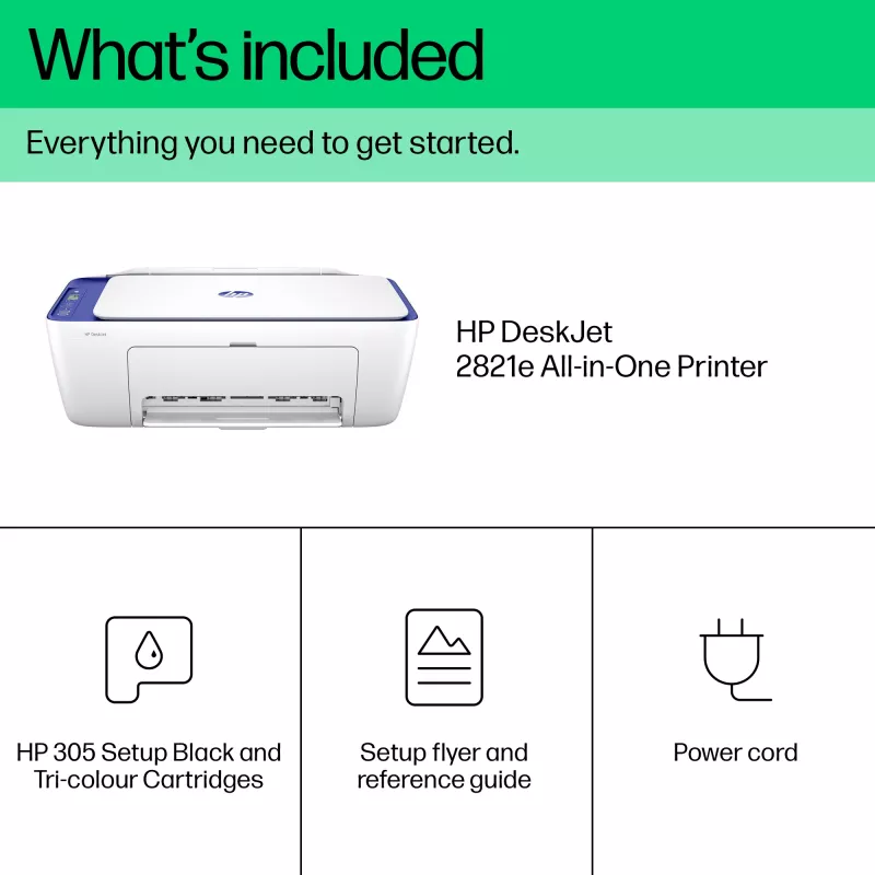 Stampante a colori HP DeskJet 2821e Wireless All-in-One, Instant Ink; copiatrice, scanner