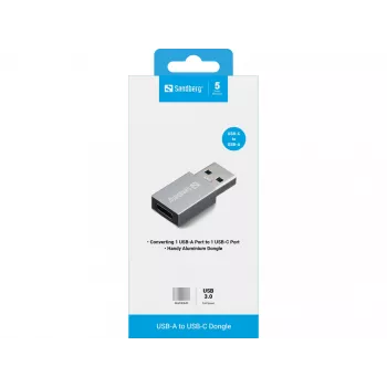 Dongle Sandberg USB-A a USB-C, USB-A, USB-C, alluminio