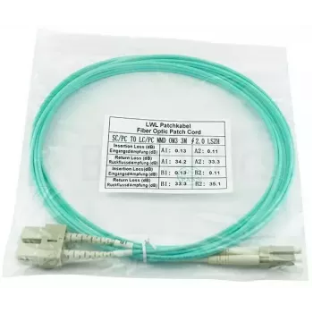 BlueOptics Cavo patch in fibra ottica LC-SC multimodale OM3 duplex, LC-UPC/SC-UPC, 5 m, beige (compatibile con Corning 055702K512000005M)