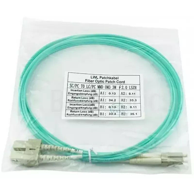 BlueOptics Cavo patch in fibra ottica LC-SC multimodale OM3 duplex, LC-UPC/SC-UPC, 5 m, beige (compatibile con Corning 055702K512000005M)