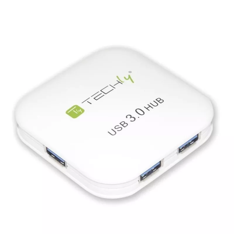 Techly hub USB 3.0 Super Speed 4 porte bianco IUSB3-HUB4-WH, USB 3.2 Gen 1 (3.1 Gen 1) Type-A, 5000 Mbit/s, bianco, 0,8 m, CE, RoHS, USB 2.0 USB 1.1