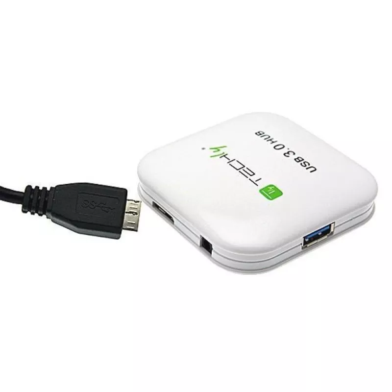 Techly hub USB 3.0 Super Speed 4 porte bianco IUSB3-HUB4-WH, USB 3.2 Gen 1 (3.1 Gen 1) Type-A, 5000 Mbit/s, bianco, 0,8 m, CE, RoHS, USB 2.0 USB 1.1