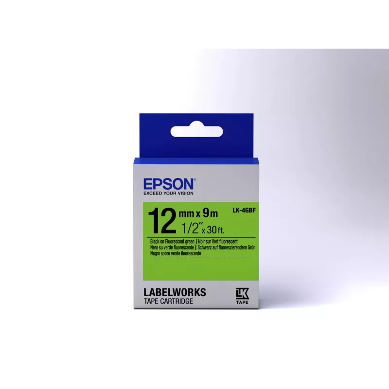 Epson cartuccia etichetta fluorescente LK-4GBF nero/verde 12mm (9m)