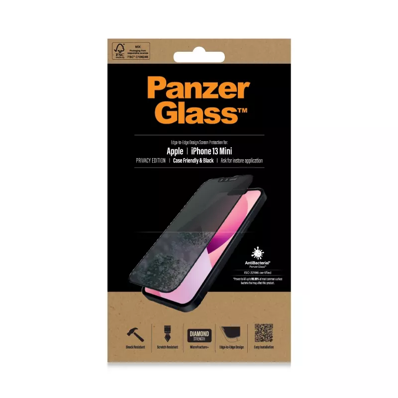 PanzerGlass Privacy Screen Protector Apple iPhone 13 Mini Edge-to-Edge antigraffio e antiurto