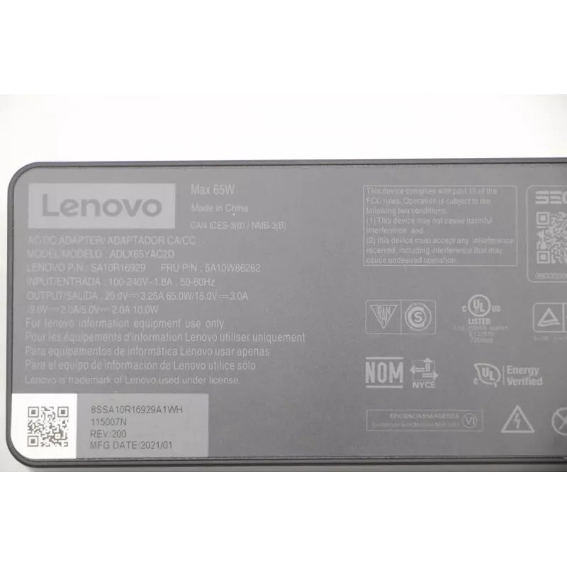 Alimentatore Lenovo 5A10W86262 per interni 65 W nero