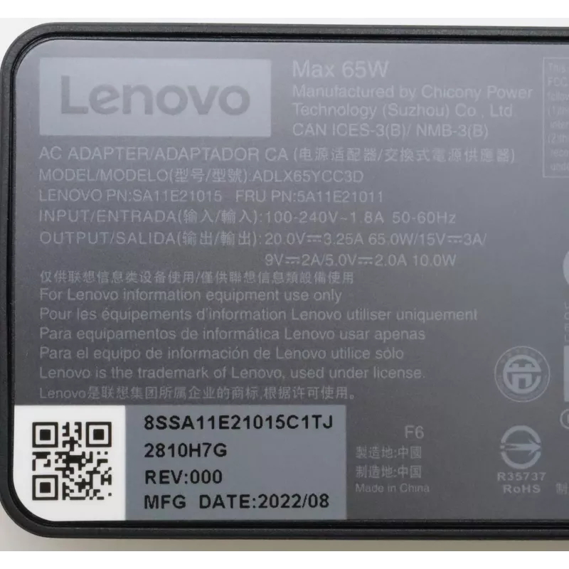 Alimentatore Lenovo 5A11E21011 per interni 45 W nero