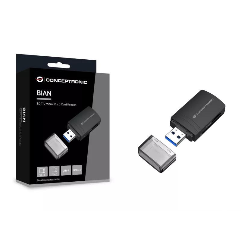Conceptronic BIAN06B Lettore di schede SD TF/MicroSD 4.0, UHS-II, USB 3.0, 5 Gbit/s