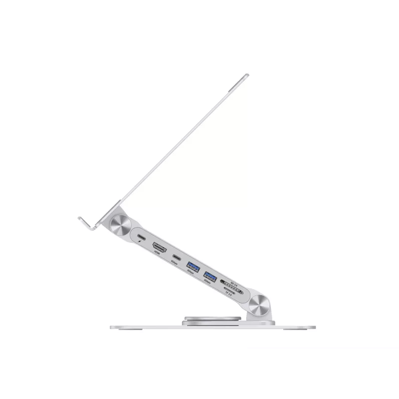 Conceptronic DONN27G, supporto per laptop, argento, alluminio, 360°, USB 3.2 Gen 1 (3.1 Gen 1) Type-C, 5000 Mbit/s